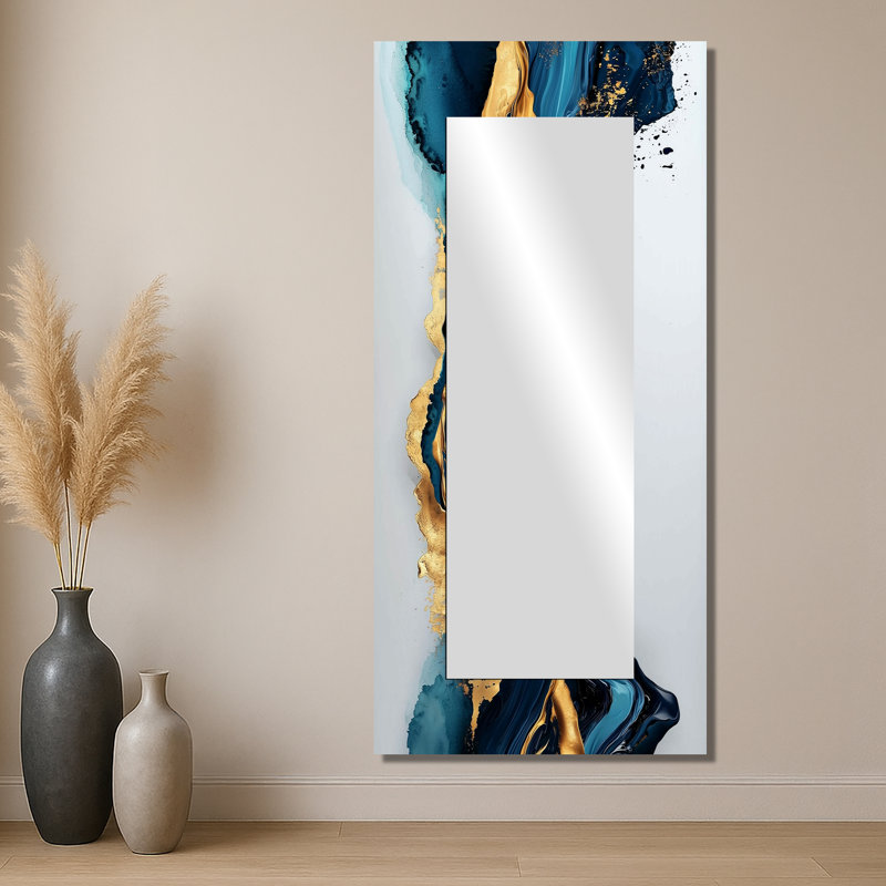 Golden Silence of Minimal Marble River I - Art mural miroir minimaliste - imprimé sur métal, 24 po x 32 po
