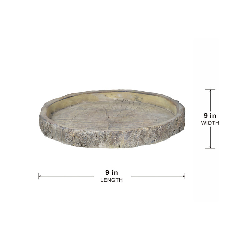 Plat rond en faux bois, H 1,2 po x l 9 po x P 9 po