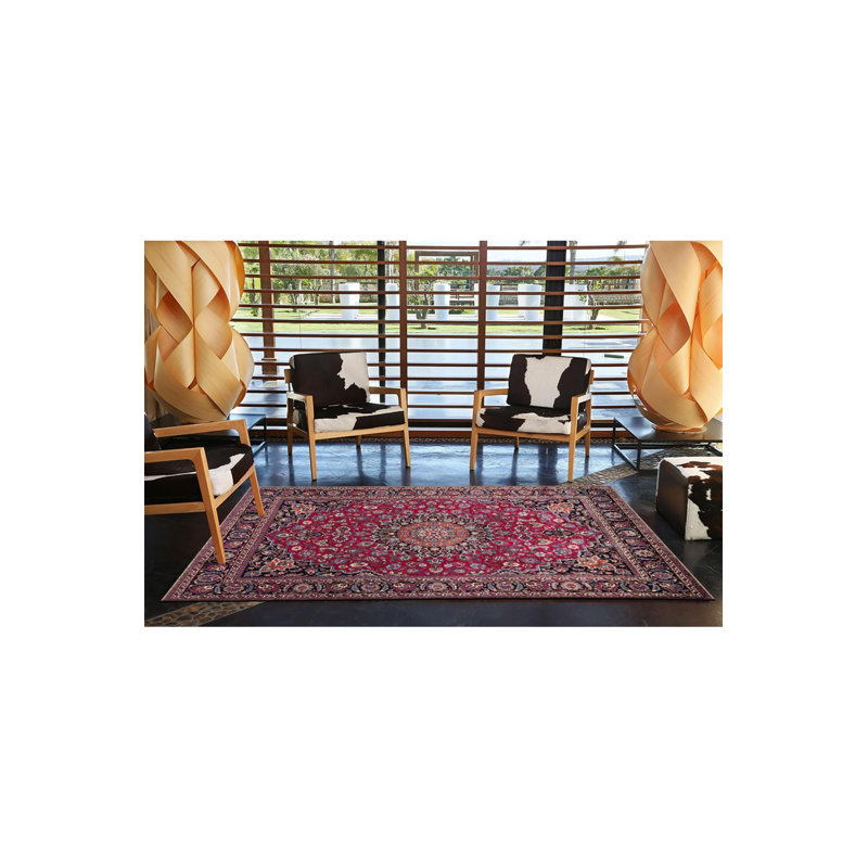 Tapis décoratif traditionnel rouge multicolore à motif rouge, Sous-tapis rectangulaire de 3 pi 3 po x 4 pi 11 po