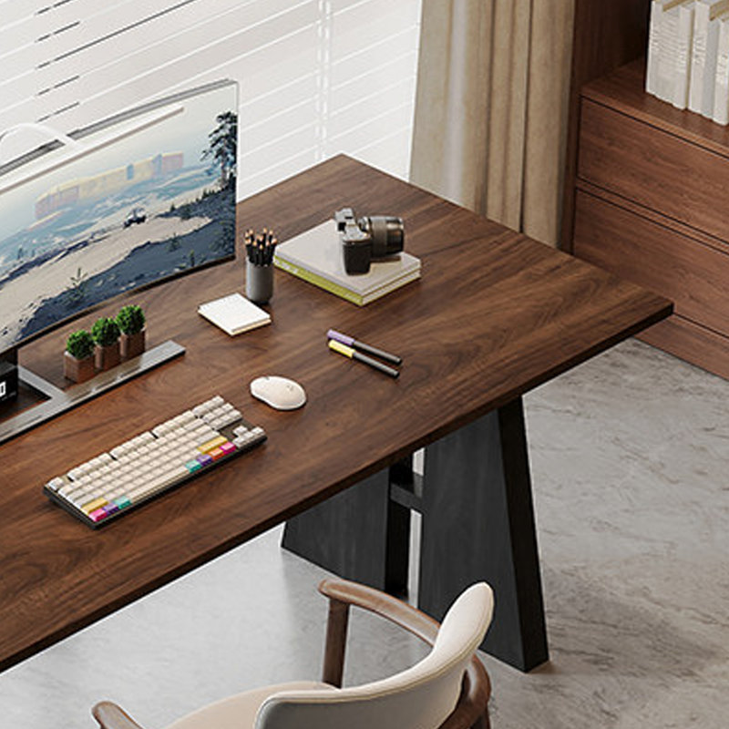 Bureau en bois de pin noir foncé et noyer foncé, H 29,52 po x l 86,61 po x P 23,62 po
