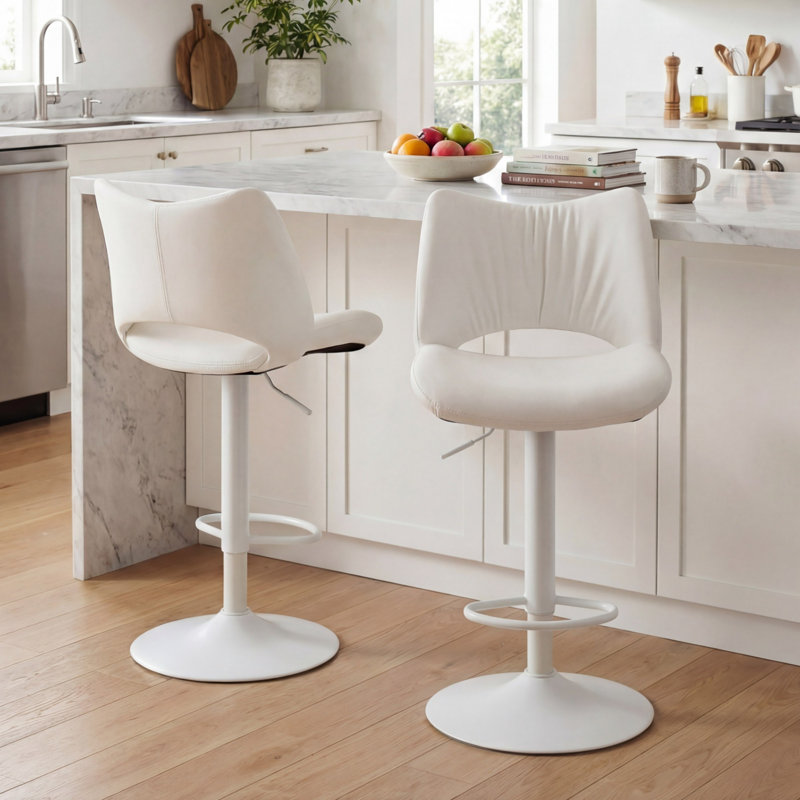 Guzzi Swivel Adjustable Height Bar Stool Modern Counter Stool Faux Leather Barstools With Metal Frame, White