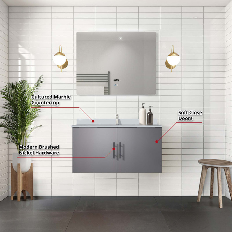 Bath Vanity With Faucet Set And LED Mirror, Grey