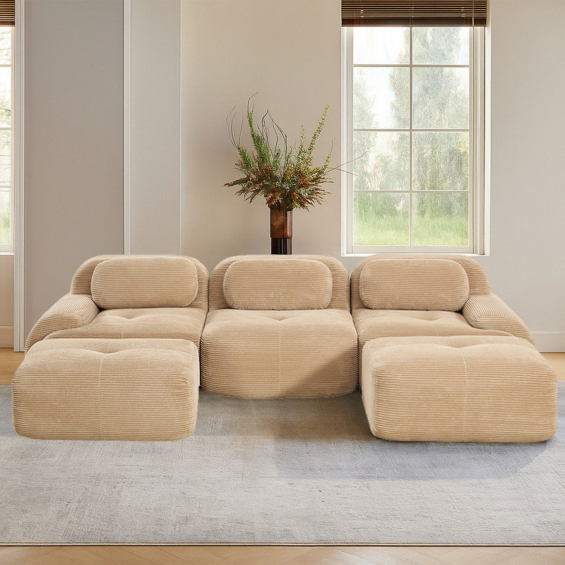 Modular U-Shaped Sectional Cloud Couch With Ottoman, Plush Corduroy, No Assembly Required, Big Comfy Couches Set With Fluffy Memory Foam