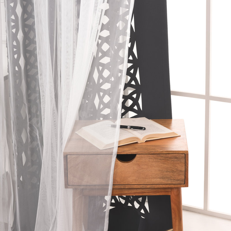Polyester Trellis Laser Cut Out Curtains, Dark Gray