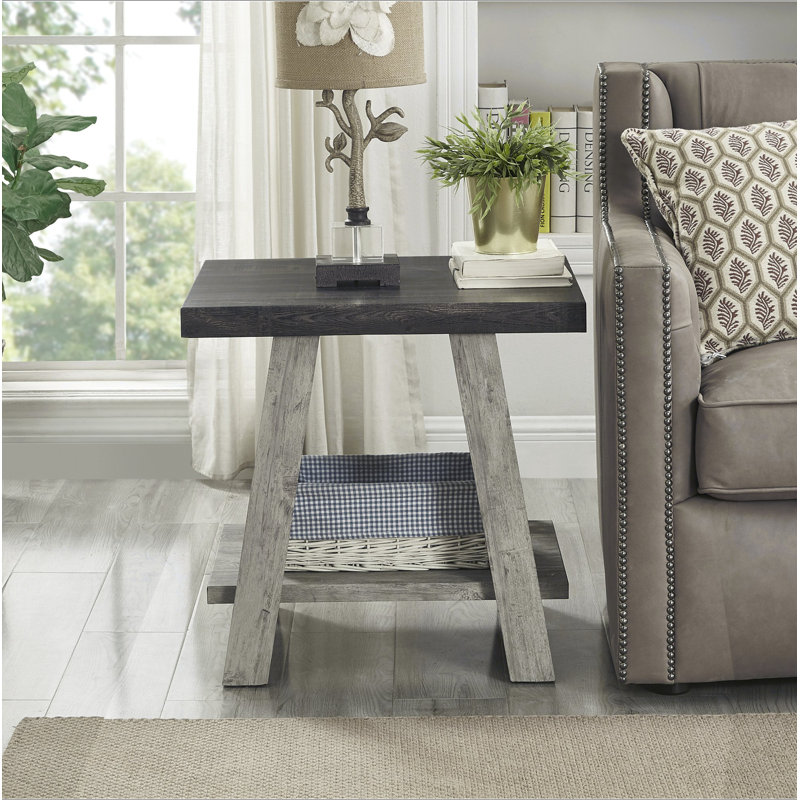 Table de bout en bois noyer vieilli, Brun, Gris