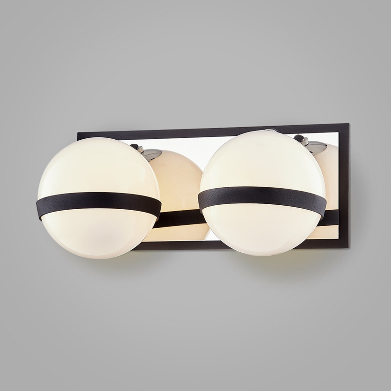 Carbide Black and Polished Nickel Iron Vanity Light with Opal White Glass Shades