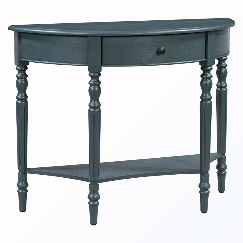 Console demi-lune avec tiroir et tablette, Marine