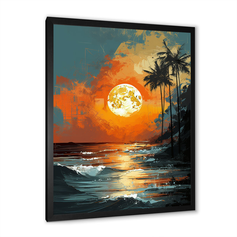 Coucher de soleil sur la côte du paradis côtier III - art minimaliste côtier, Cadre simple noir, H 32 po x l 16 po x P 1 po