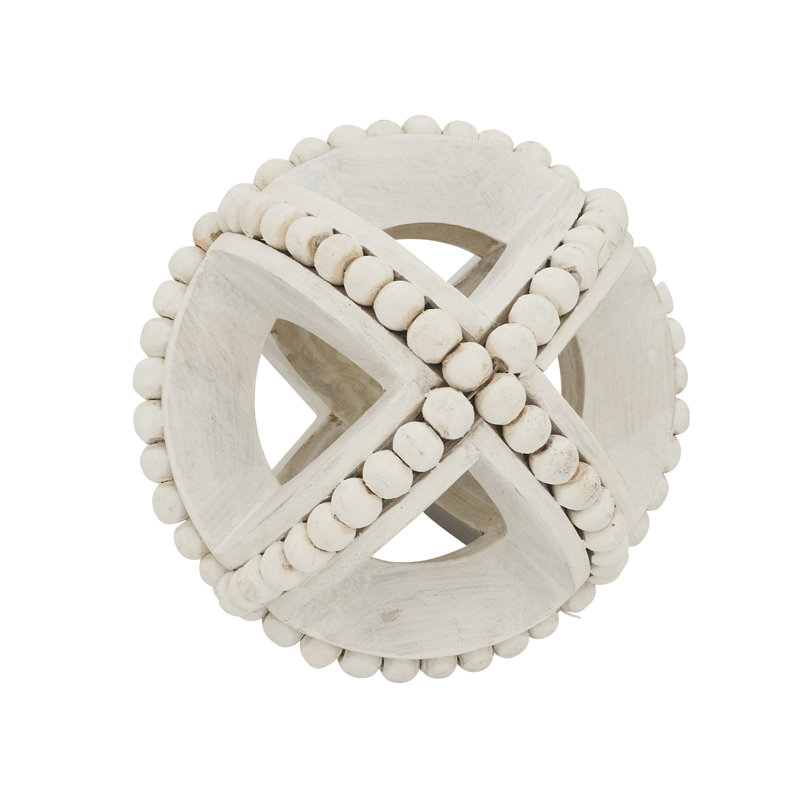 Orbe perlé texturé en bois, H 5 po x l 5 po x P 5 po, Blanc