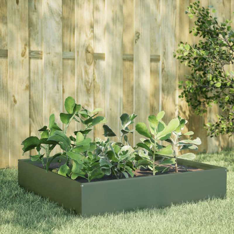 Caylub Metal Raised Garden Bed, 33.5cm H x 100cm W x 100cm D, Olive