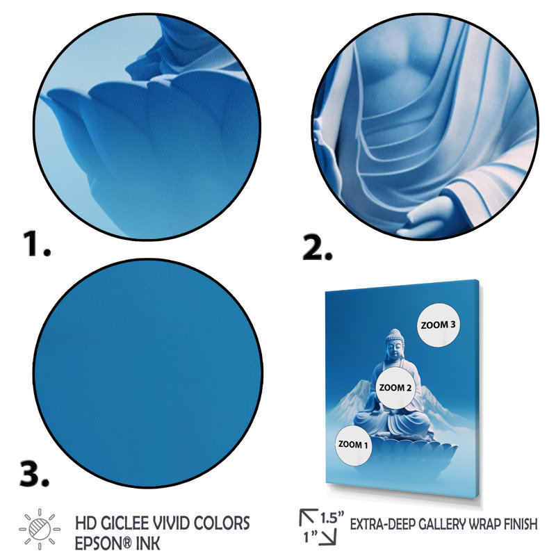 "Blue Meditation Bouddha Méditation I", reproduction sur toile, Toile tendue, H 40 po x l 30 po x P 1,5 po