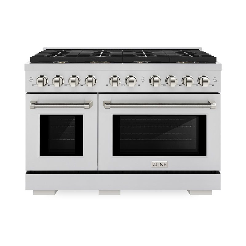 ZLINE Autograph 48 in. Paramount Gas Range in Stainless Steel with Polished Nickel Helix Handles, Polished Nickel
