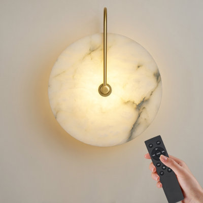 Applique murale 9,84 po ronde moderne à DEL en albâtre avec télécommande, accent laiton