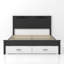 Lit Queen Size de style ferme américaine avec tête de lit sculptée et rangement, noir et blanc