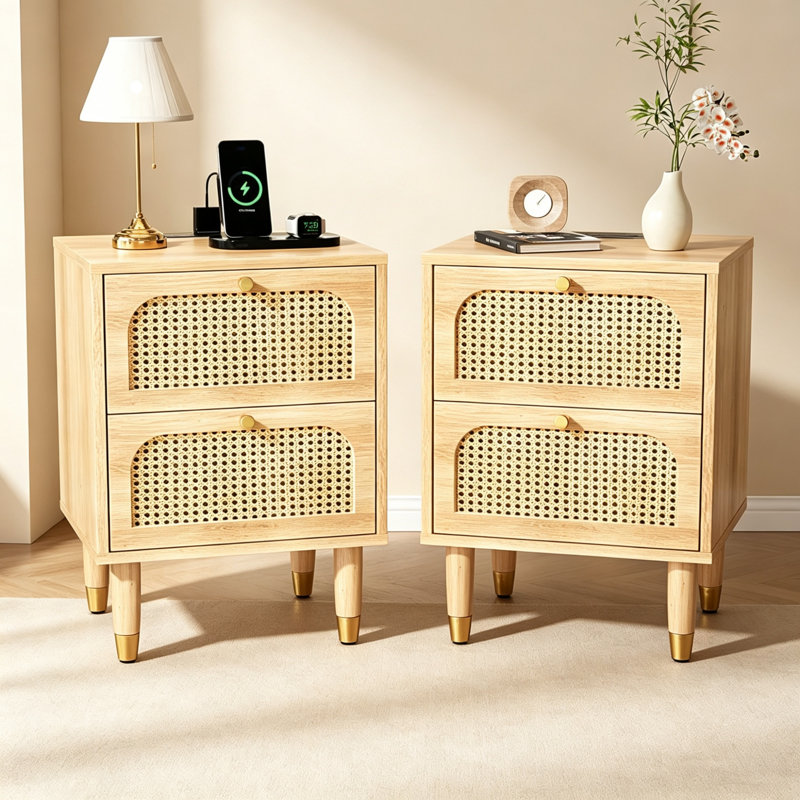 40 cm W Bedside Table, Beige