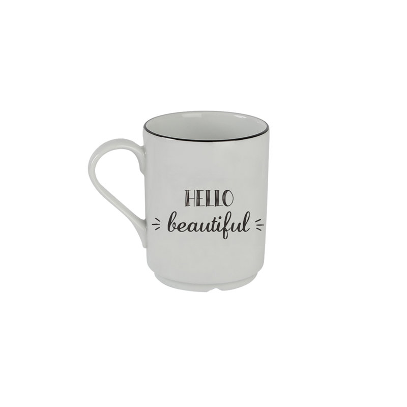 Be Happy White Ceramic 4-Piece Mug Set