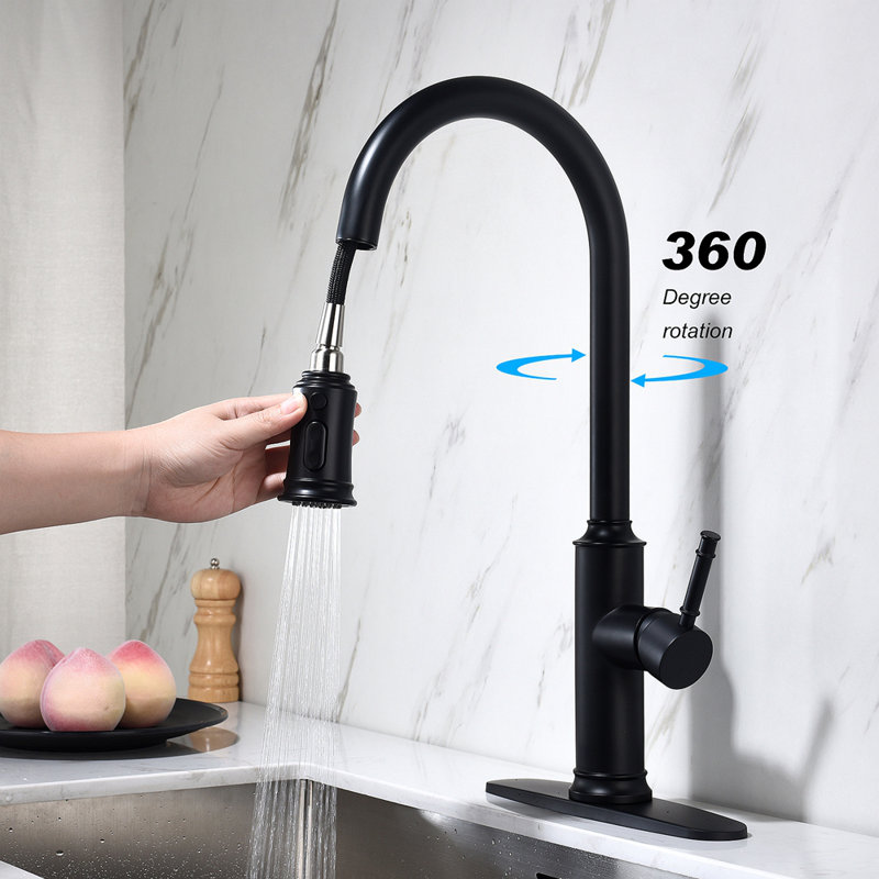 Robinet de cuisine avec douchette extractible, Noir mat