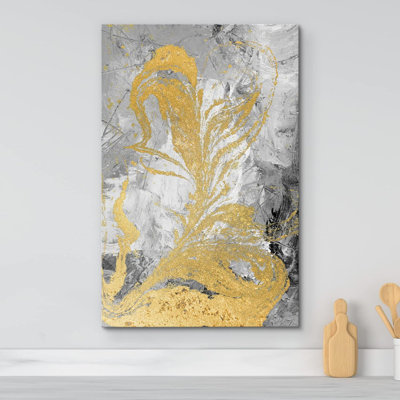 " Yellow Gold Paint Swirls On Marble Background Abstract Shapes Illustrations Modern Art "