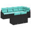 Ensemble de canapé de jardin vidaXL 7 pièces en rotin de polyester noir et turquoise