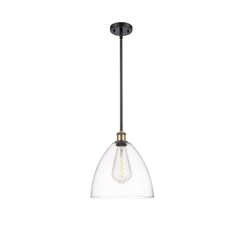 Luminaire suspendu en forme de globe à 1 lumière Allysha, H 45,75 po x l 12 po x P 12 po, Transparent, Noir / laiton antique