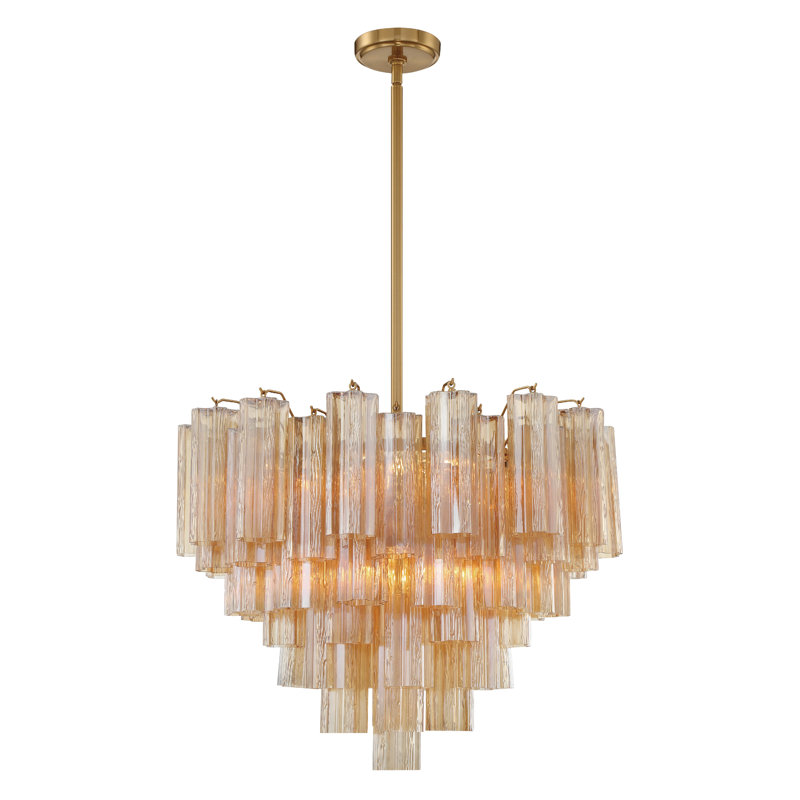 Dimmable Tiered Chandelier, Aged Brass, Yellow, 21.5" H x 26.75" W x 26.75" D