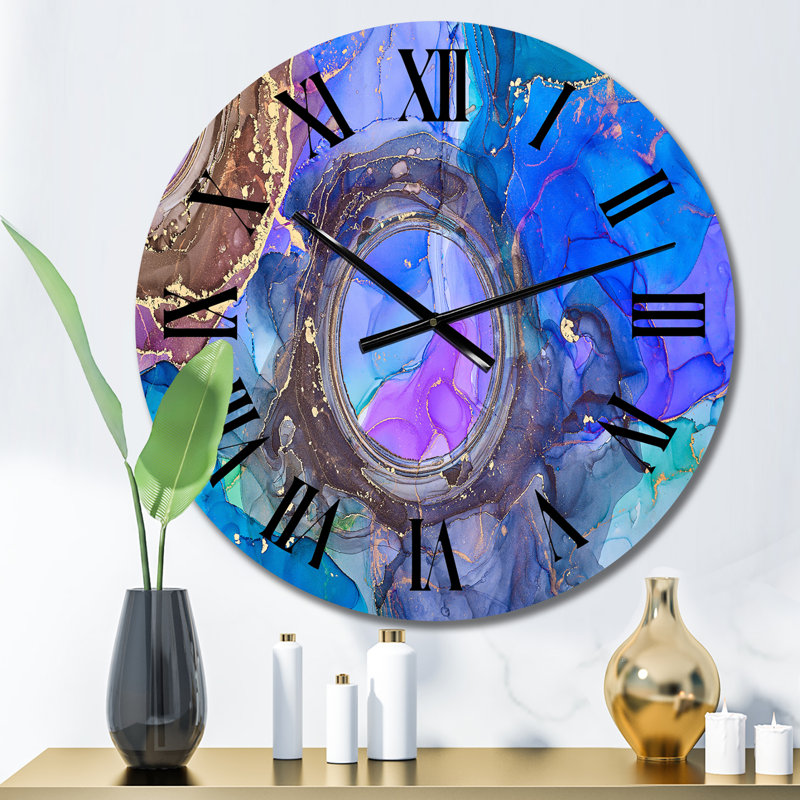Horloge murale moderne de luxe abstraite bleue, Moyen