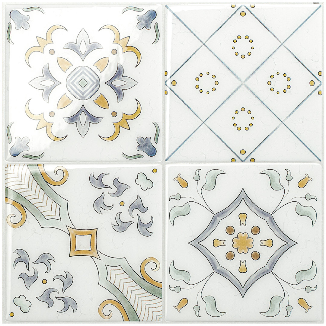 Peel and Stick Gel Backsplash Tile Vintage 9'' x 9'' (Set of 4) Smart Tiles