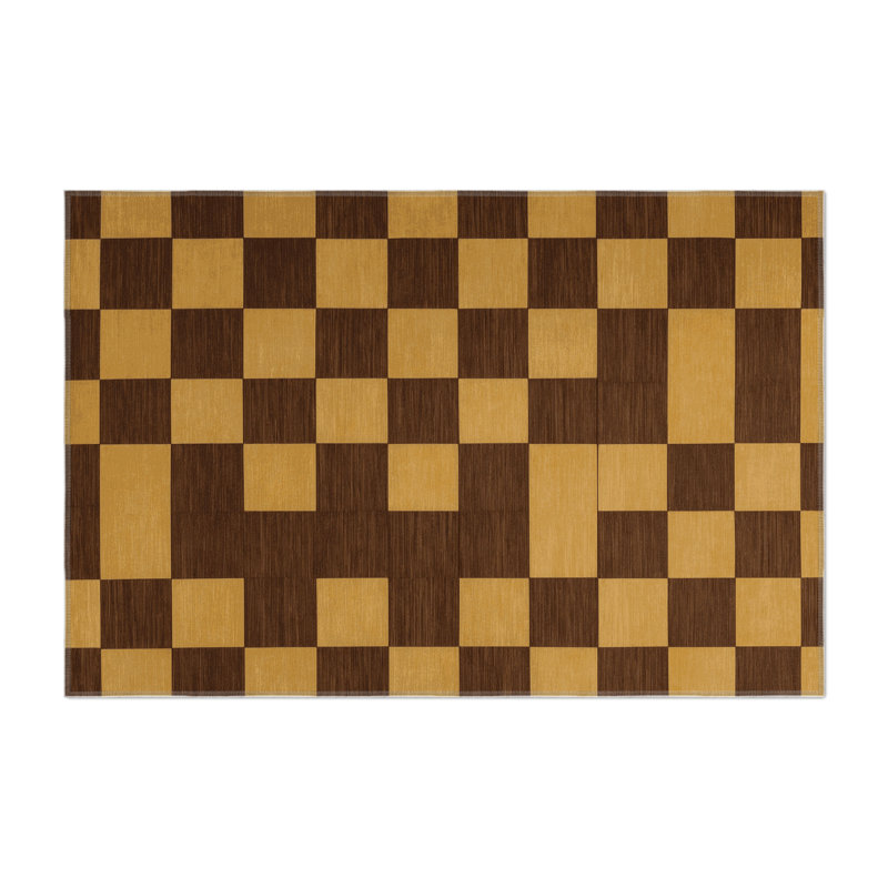 Tapis d'intérieur et d'extérieur à carreaux brun, Rectangle 5 pi x 7 pi
