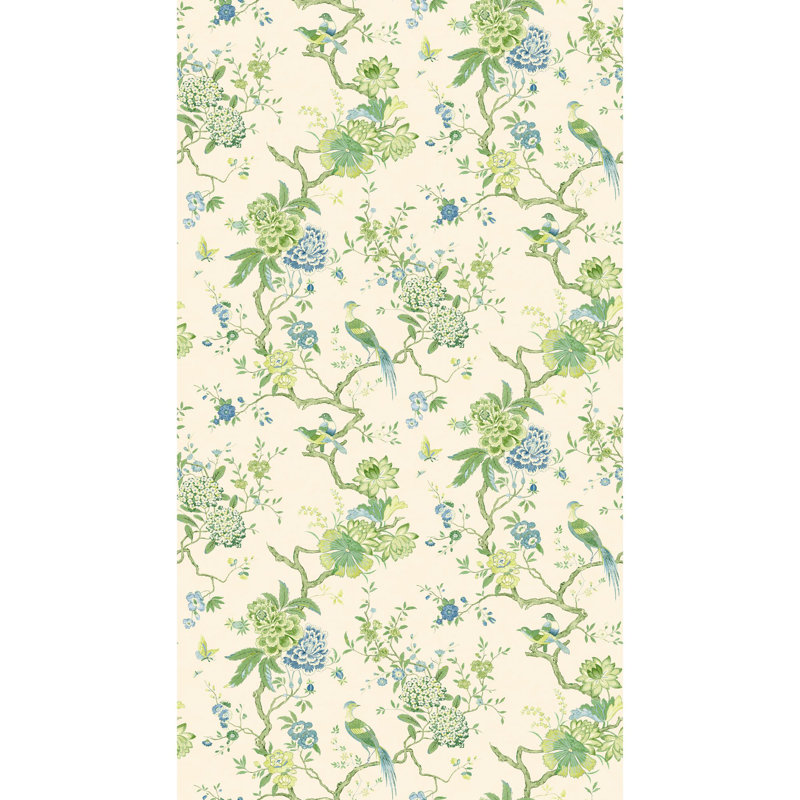 Floral Non-Woven Wallpaper Roll, Green/Blue