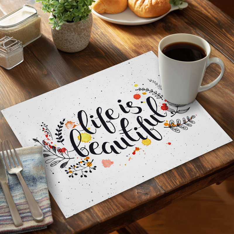 Life is Beautiful Black Polyester Placemat | Home Decor