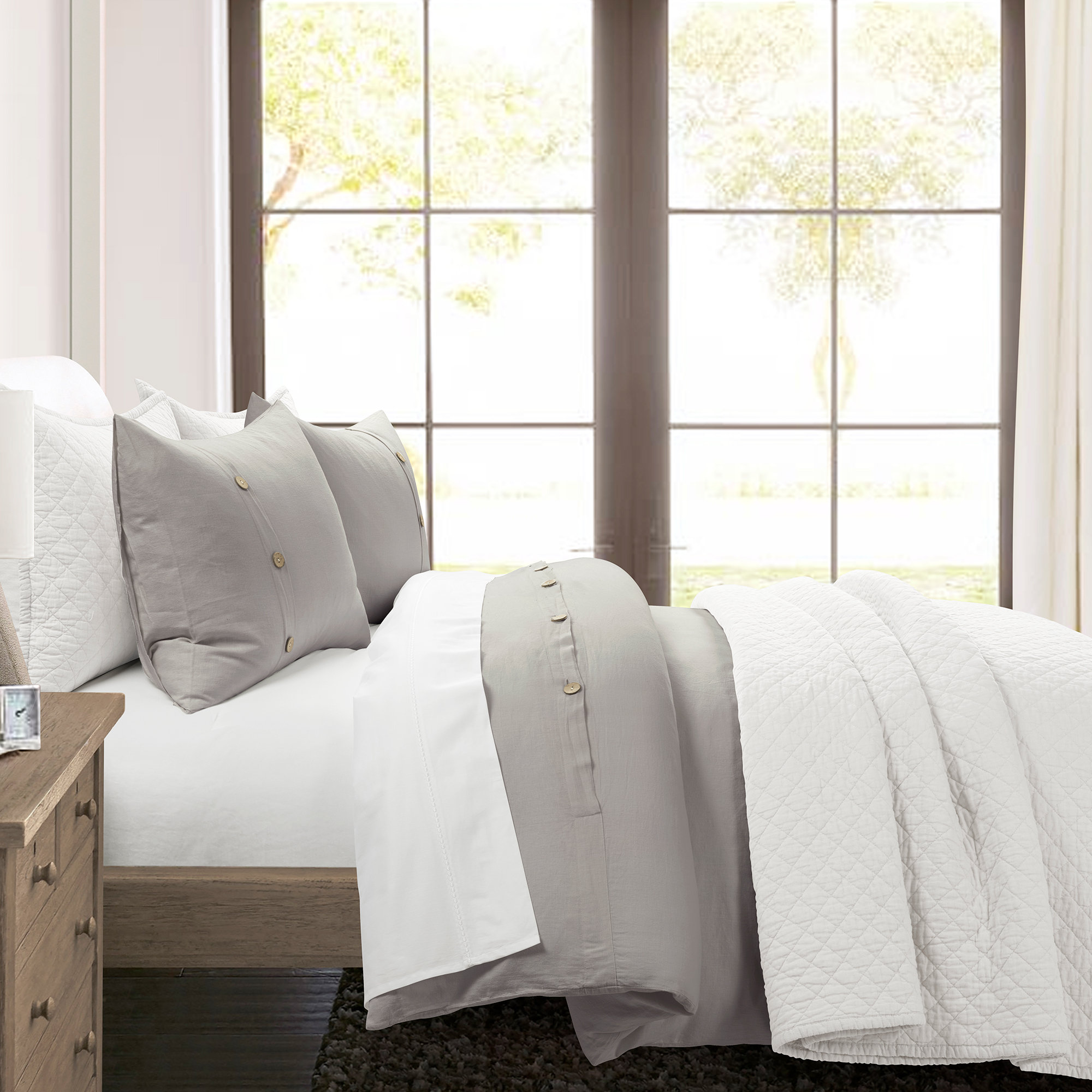 Yeni Belgian Flax Linen Duvet Cover Set, King/Cal. King Duvet Cover + 2 Standard Shams, Gray