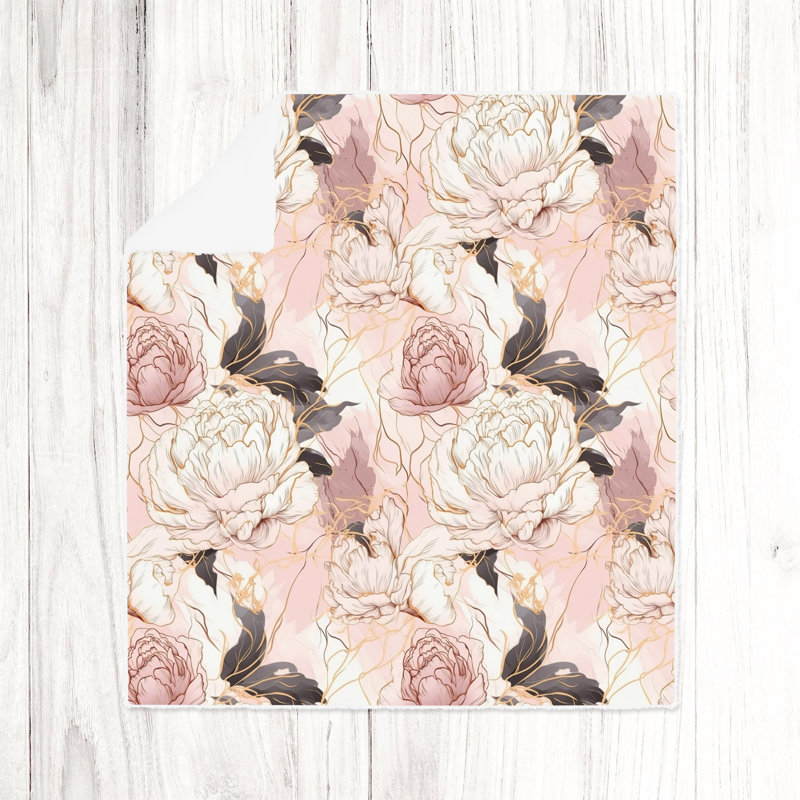 Jeté , L 68 po x L 80 po, Floral / abstrait, Rose/gris