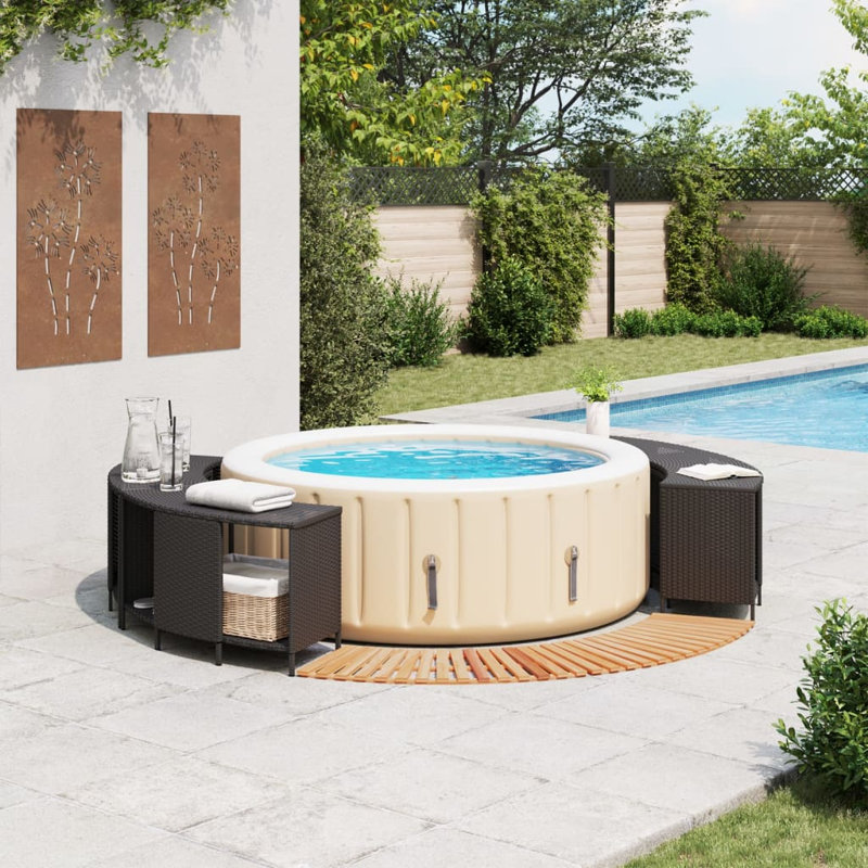 Vidaxl Hot Tub Surround Black Poly Rattan And Solid Wood Acacia, Black