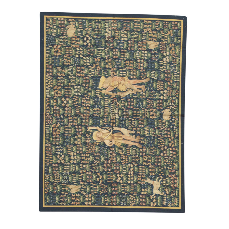 Hand-Knotted High-Quality Green and Beige Area Rug