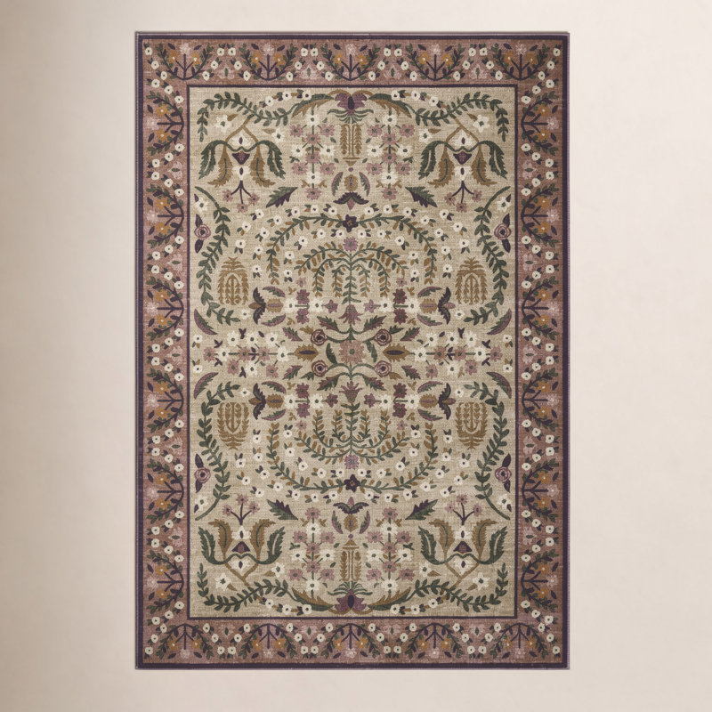 Rifle Paper Co. x Loloi Canopy Aubergine Area Rug, Rectangle 7'6" x 9'6"
