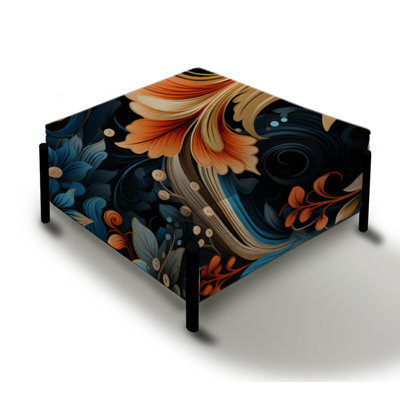 Orange Rustic Paisley Radiant Gardens - Striped Large Square Ottoman