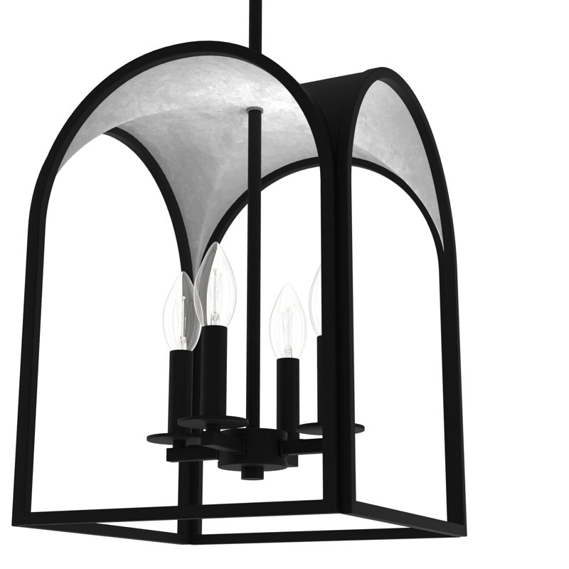 12" Black Iron and Silver Leaf Lantern Pendant Light