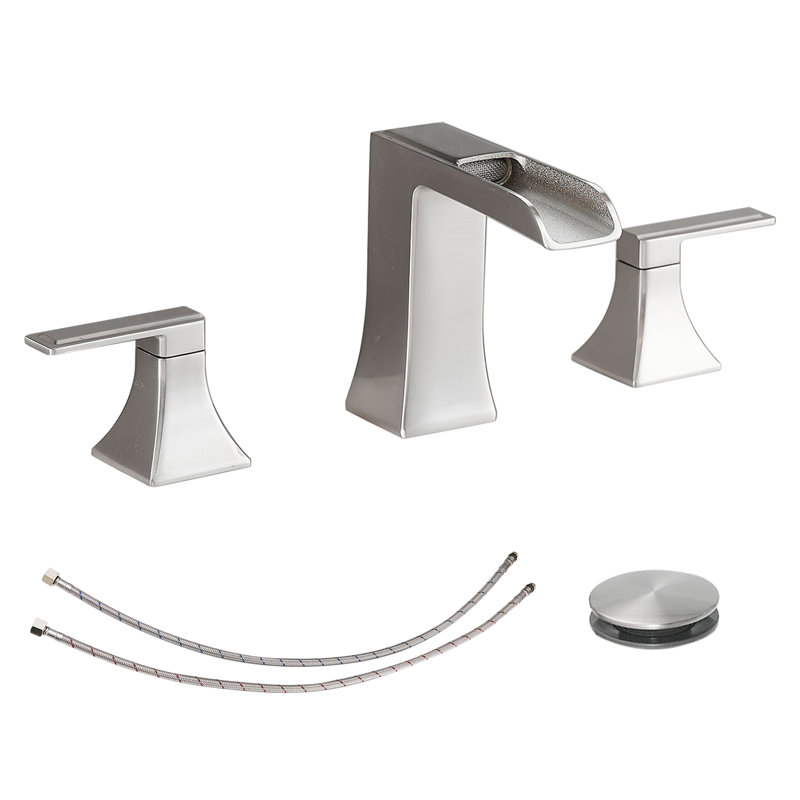 Waterfall 8 In. Widespread Double Handle Stainless Steel Bathroom Faucet, Brushed Nickel
