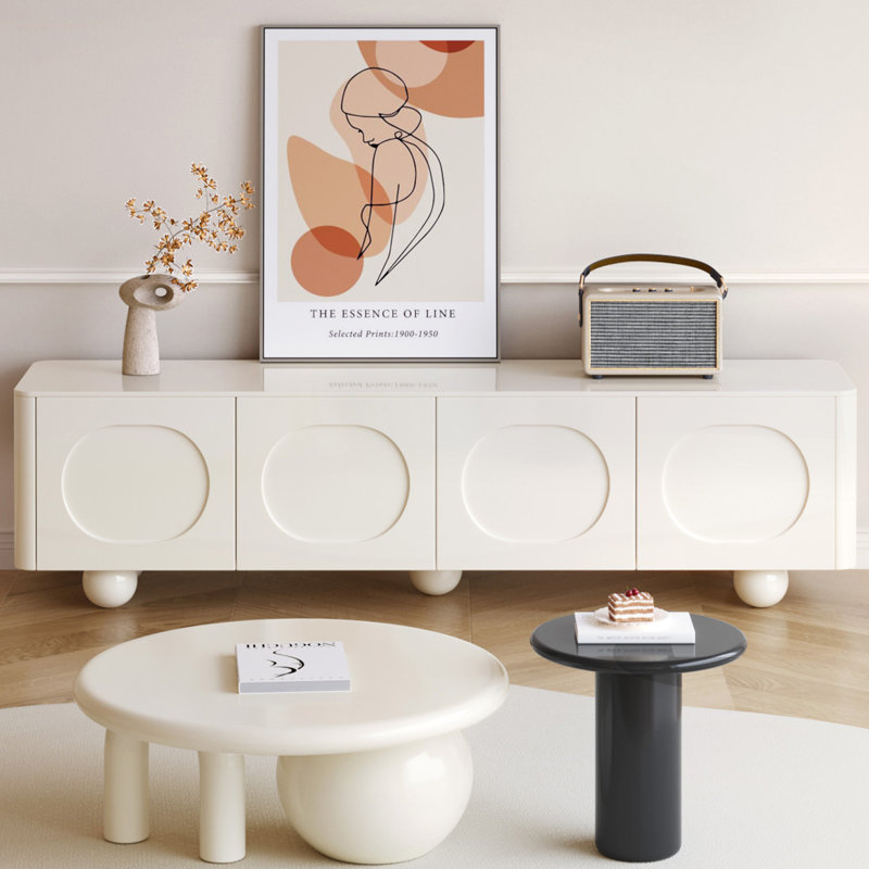 Modern Cream White TV Stand for Living Room, Bedroom,Television Stand with 2 Cabinets