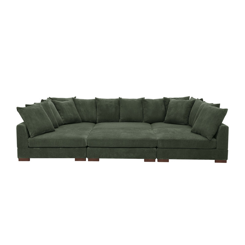 Canapé-lit modulaire à large assise en velours côtelé, Vert foncé