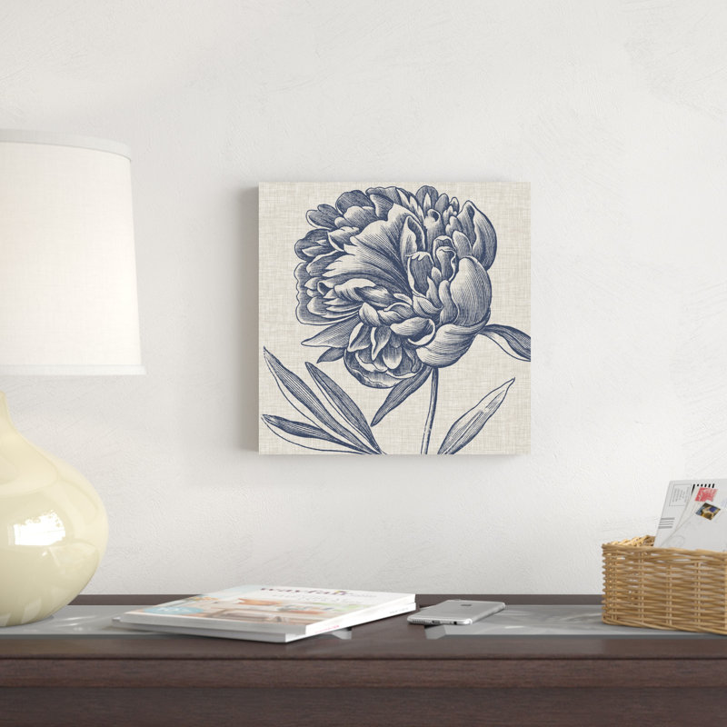 Indigo floral sur lin II, H 12 po x l 12 po x P 1,25 po