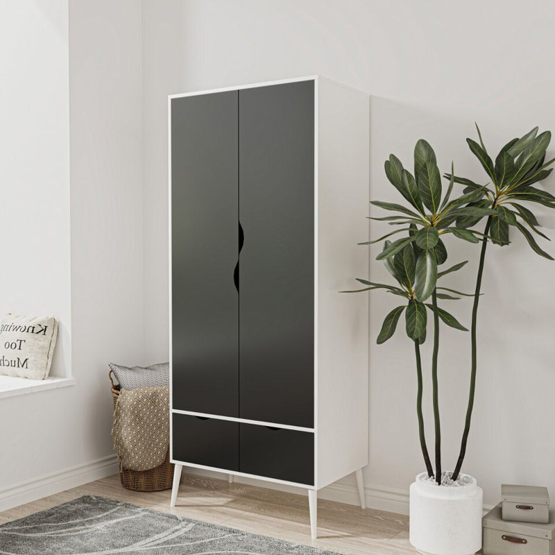 Hortencia Solid Wood Wardrobe, White Black