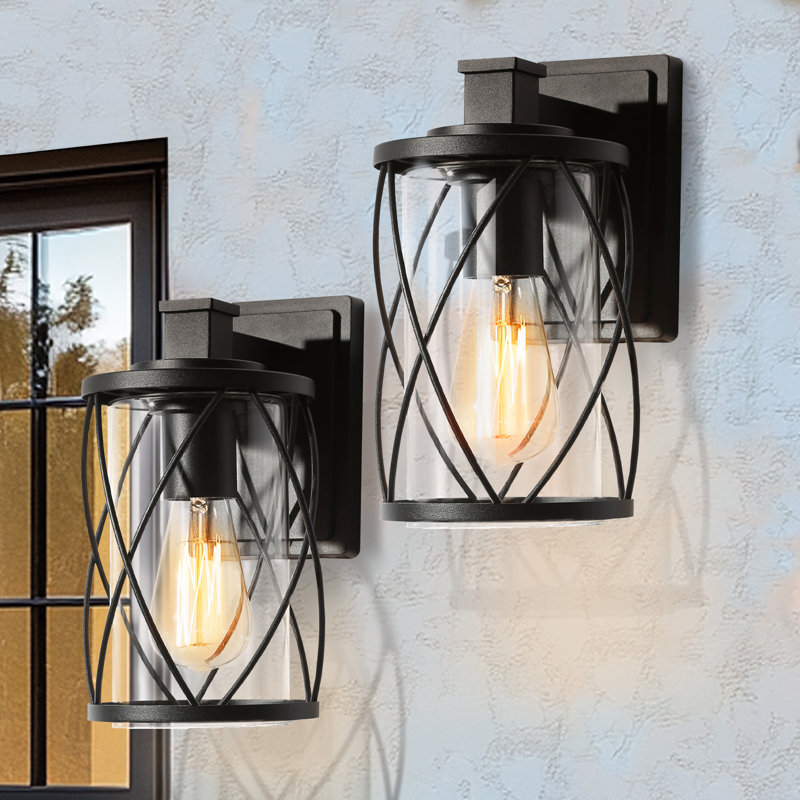 Modern Contemporary 1-Light Black Outdoor Sconce Light Cylinder Wall Sconce (Set of 2)