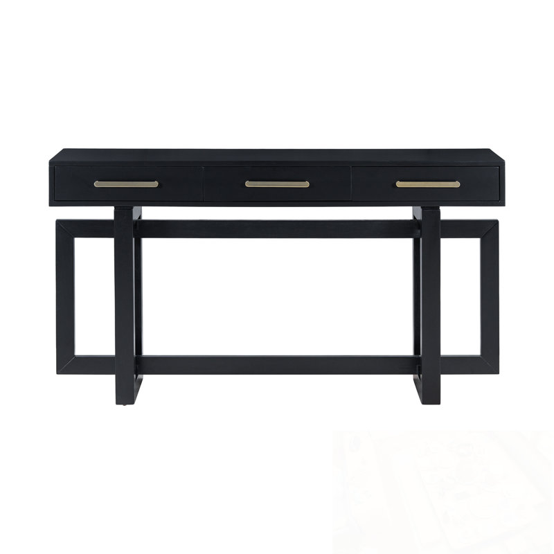 Console en bois avec trois tiroirs, Noir, Noir