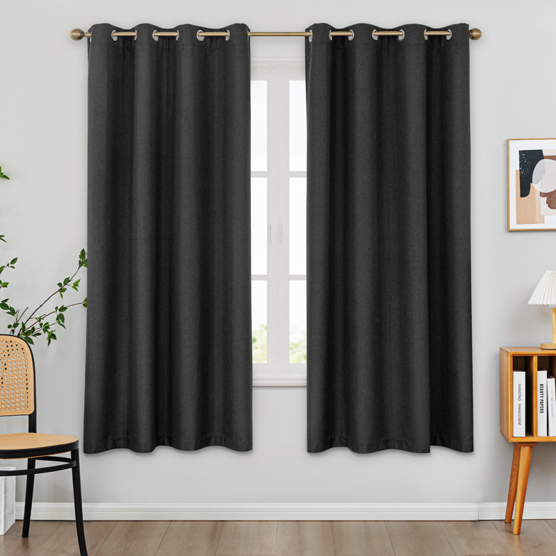 100% Blackout Thermal Insulated Polyester Curtain Pair, Black, 52" W x 72" L