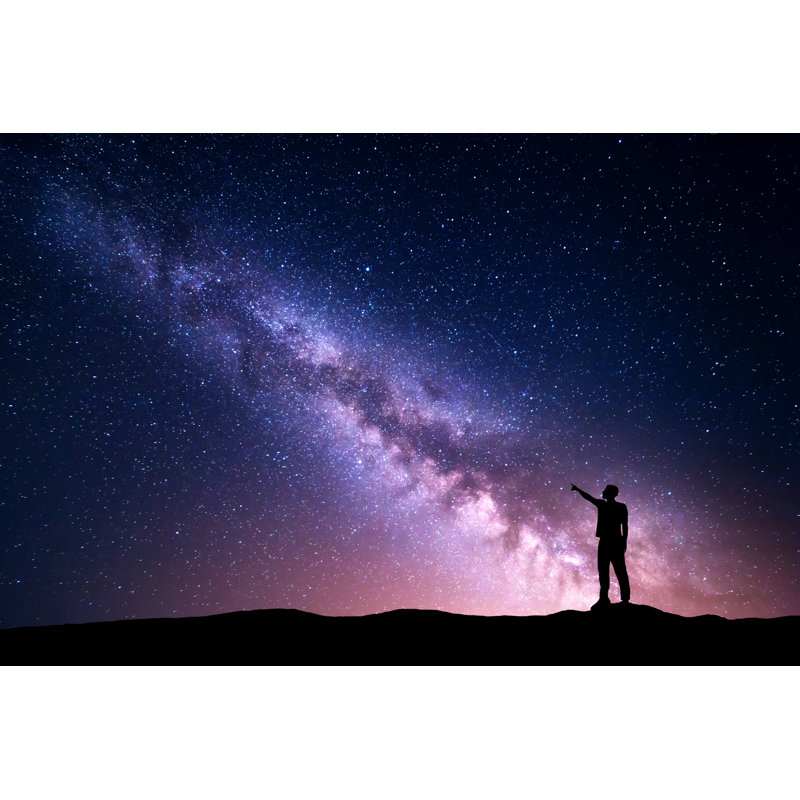 Night Landscape With Milky Way And Silhouette Of A Man - Wrapped Canvas Print, 30cm H x 46cm W x 3.8cm D