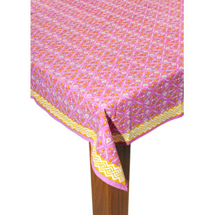 Orchid Luxe Block Print Cotton Tablecloth