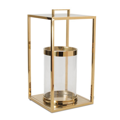 Lanterne carrée en acier inoxydable avec insert en verre