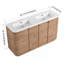 Meuble-lavabo autoportant de 60 po avec lavabo en résine blanche, 4 portes à fermeture douce, emballage KD, contreplaqué, chêne imitation