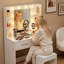 Ensemble de coiffeuse avec miroir lumineux et tabouret de coiffeuse, coiffeuse avec 2 tiroirs, bureau de coiffeuse pour chambre à coucher et vestiaire-1979102692-1954624133